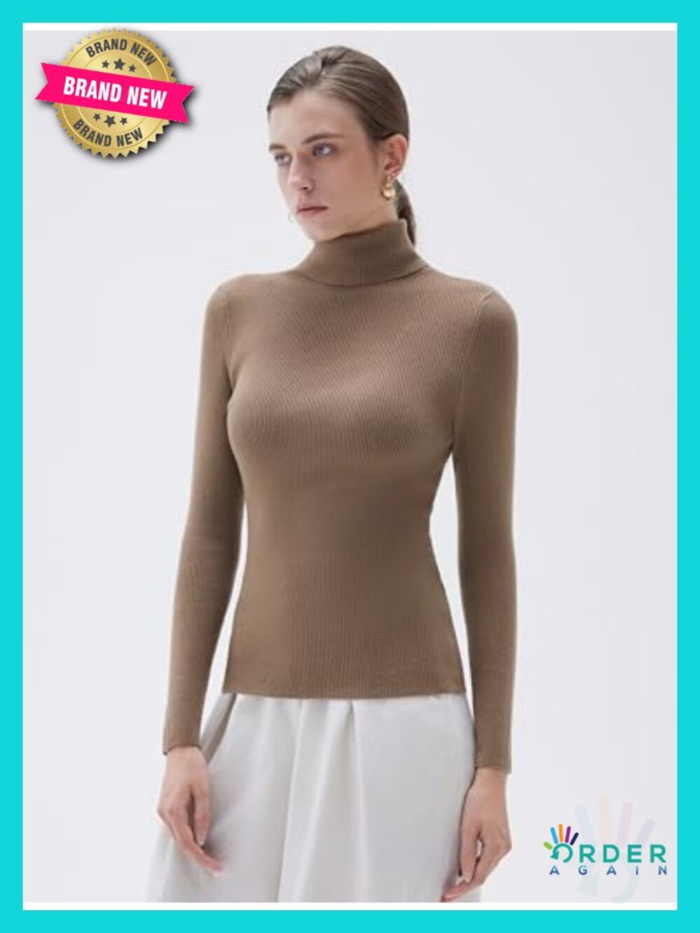 Women's Turtleneck Cashmere Blend Sweater Long Sleeve Pullover Fall Winter - Picture 2 of 6